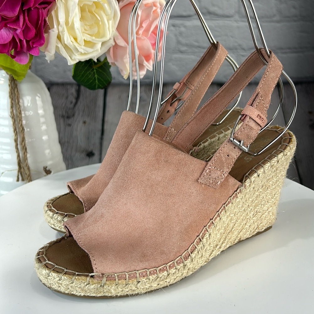 Toms Monica Soft Pink Microsuede Slingback Peep Toe Espadrille